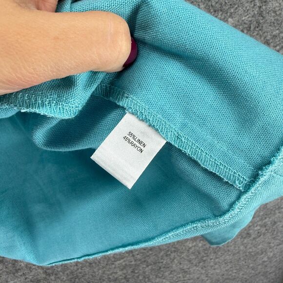 Once & Again Jacket Women 1X Plus Blue Linen Open Front Long Sleeve Pockets - Picture 4 of 7